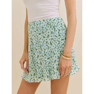 Reformation Green Blue Daisy Floral Brandy Mini Skirt Lace Trim Large L NWT NEW
